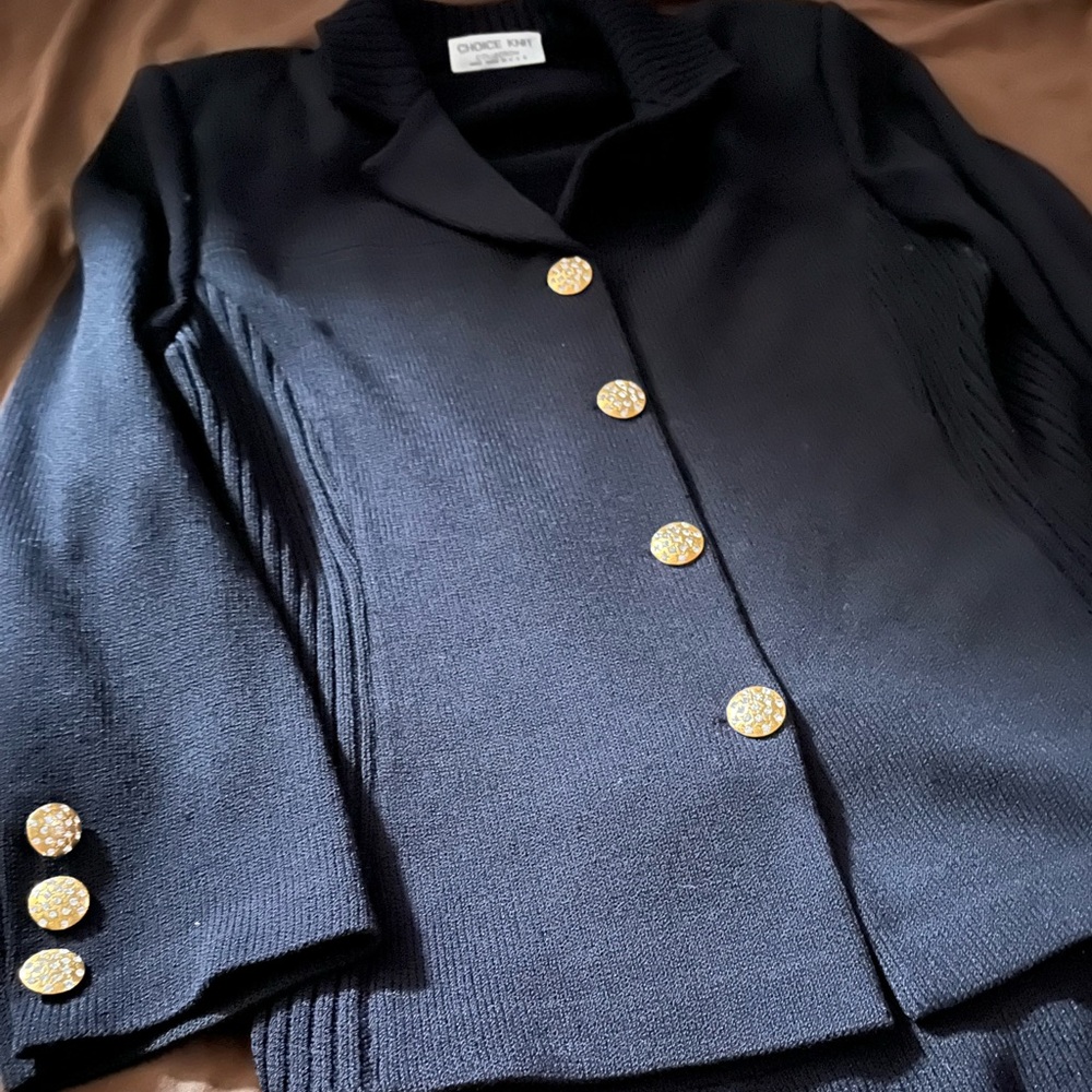 Chic Black Blazer/Skirt set with Gold Buttons